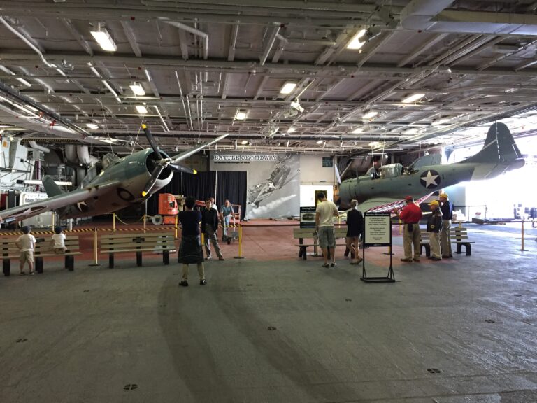 Inside the USS Midway with 2 prop planes